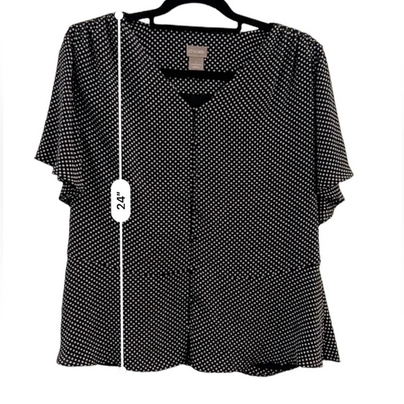 Chico's Peplum Flutter Sleeve Blouse Black White Polka Dot - Size 1 - Picture 4 of 7